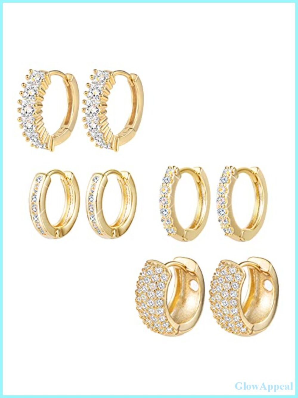 4 Pairs Small Gold Hoop Earrings Set Hypoallergenic Sterling Silver Post Cubic